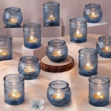 Blue votive candle holders