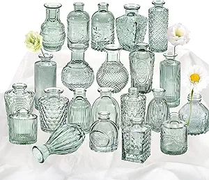 Green glass bud vases